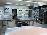 a large kitchen with stainless steel appliances and counters