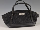 Sac cabas Christian Dior en toile Monogram noire et cuir