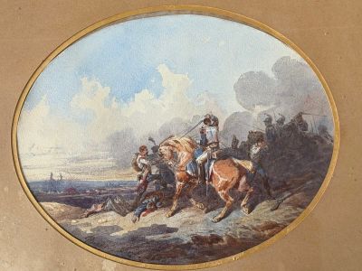 a picture of a painting of a man riding a horse