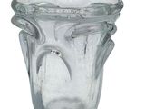 a glass vase that has a handle on it