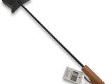 a wooden handle with a black handle on a white background