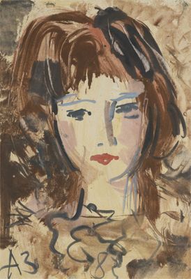 an image of a painting of a woman with glasses on her face