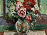 une peinture de fleurs dans un vase sur une table