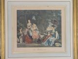 painting of a group of women sitting in a park with umbrellas