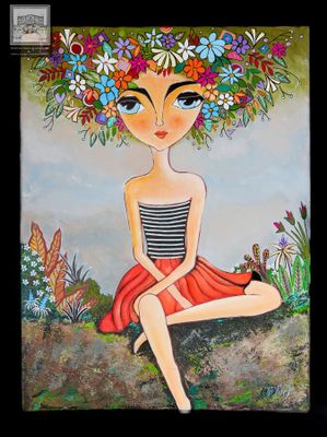 Yves DELAPLACE (1951), "La fille aux fleurs", huile sur toil… - Photo 1