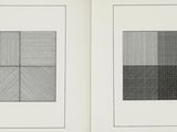 two pages of black and white drawings on a book