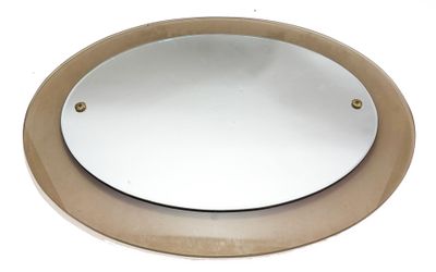 MIROIR ovale à suspendre entouré d'une bordure en verre tein…
