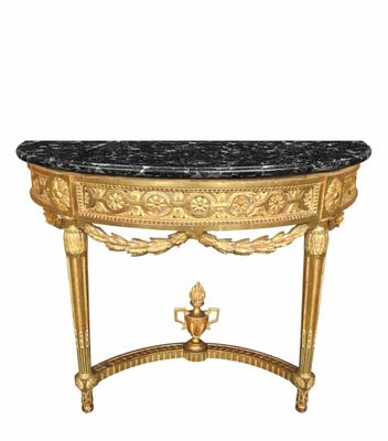 CONSOLE DEMI-LUNE en bois doré, mouluré et sculpté à ceintur…