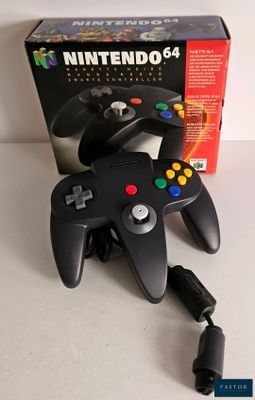 an image of a nintendo 64 game controller next to a box