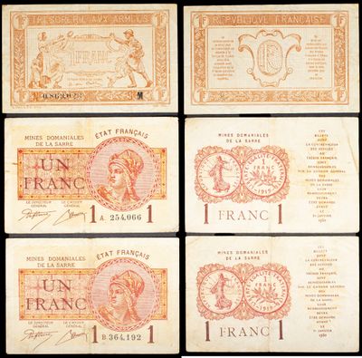 four old french currency notes with a picture of a man and woman