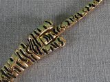 a gold necklace with a zebra print design on it