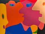painting of a couple kissing each other in front of a black background
