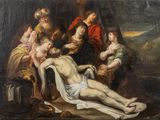 an image of a painting of jesus on the cross with other people