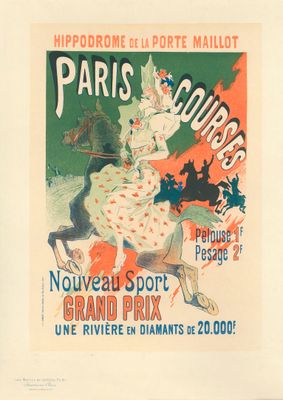 paris gourmet poster of a woman riding a horse with a man on a horse