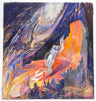 an image of a painting of a man riding a skateboard