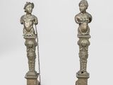 paire de figurines anciennes en bronze représentant une femme et un enfant