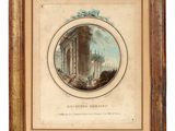 an old picture of a picture of a building in a wooden frame