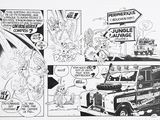 an image of a page from a comic book with a car driving by it