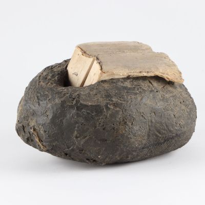 un rocher d'où dépasse un morceau de bois