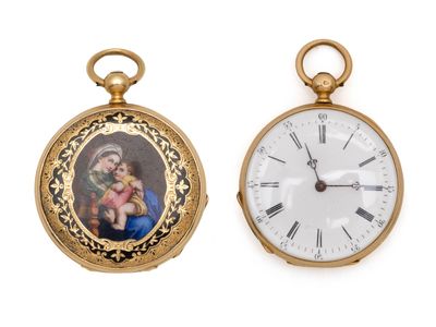 une image représentant une montre de poche en or sur laquelle figurent une femme et un enfant