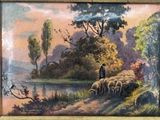 a picture of a painting of a man with a flock of sheep