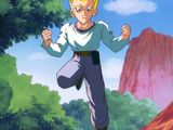 un dessin représentant un jeune homme en chemise blanche et pantalon bleu qui court à travers une forêt