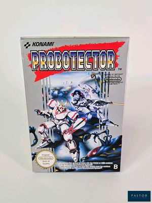 La boîte du jeu « Robotector » est posée sur une surface blanche.