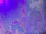 painting of a man with a long beard and a purple light
