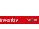 une image représentant une lame métallique rouge sur laquelle figure le mot « inventity »