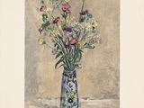 painting of a vase with flowers in it sitting on a table