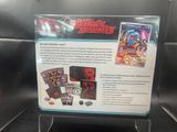 a close up of a display case with a card game on it