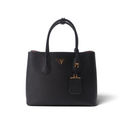 sac cabas Prada en cuir de veau noir avec des finitions dorées