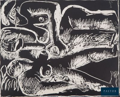 an image of a black and white drawing of a person in a field
