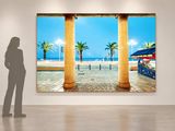 a woman standing in front of a painting in an art gallery