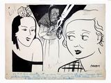 drawing of a woman looking at a man in a mirror