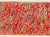 une image représentant un tableau sur lequel sont appliquées de la peinture rouge et bleue