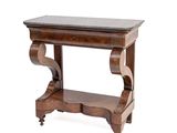 an image of a wooden table with a marble top
