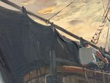 a painting of a boat that is in the water