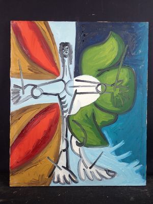 un tableau représentant un oiseau sur lequel figure une croix
