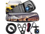 the rear view mirror of a car with a camera attached to it