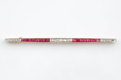 a ruby and diamond bar broochle