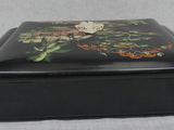 an image of a black box with flowers and butterflies painted on it