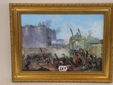 painting of a painting of a battle with a castle in the background