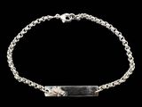 a silver bracelet with a bar on a chain