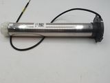 a metal tube with a wire attached to it sitting on a white surface