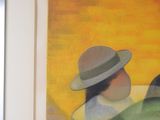 a painting of a woman with a hat and a green dress