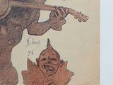 a drawing of a man playing a guitar and a woman singing