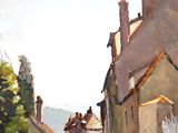 a painting of a painting of a street in a town
