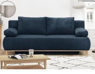 Canapé convertible - 3 places - MIKA - Velours côtelé bleu f…