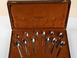 six spoons in a case on a table